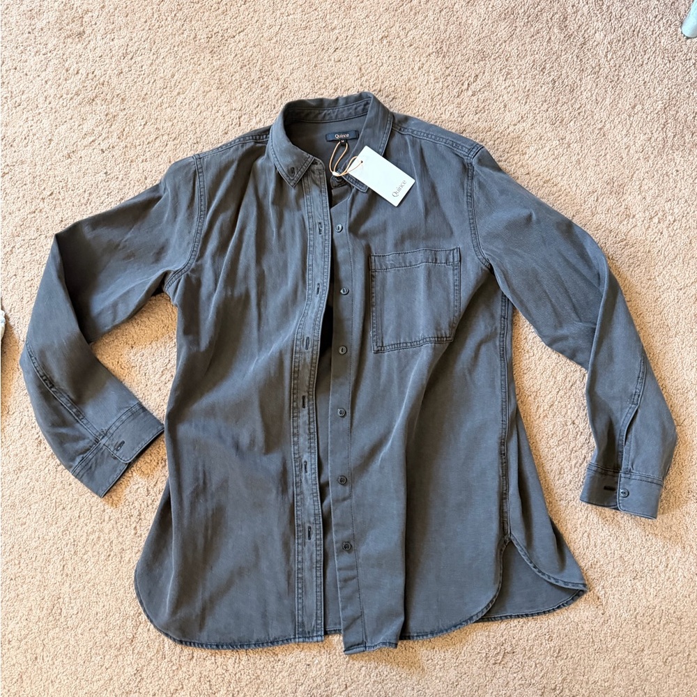 NWT Quince Distressed Denim Oversized Shirt